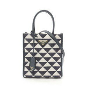 Prada TRIANGOLO JACQUARD Embroidery Handbag Bag Saffiano Navy Blue